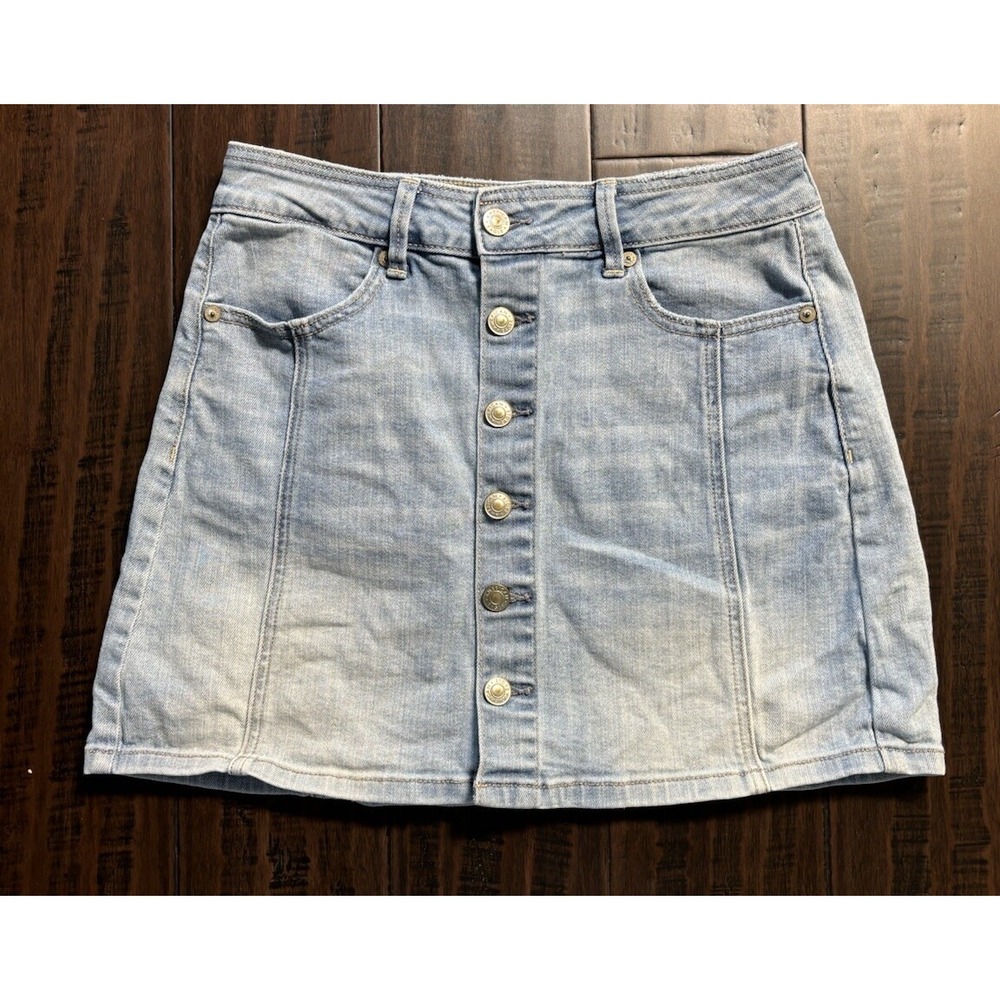 American Eagle Jean Skirt Womens 4 Hi Rise A Line Light Wash Denim Mini